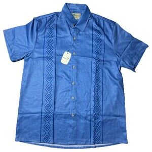 Rayland Hawaiian Shirt Mens Large Blue Geometric Short Sleeve Button Front